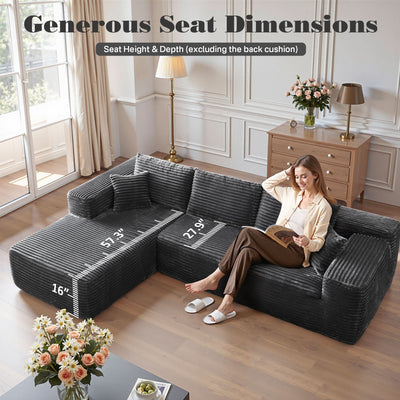 OVIOS 104" L-Shape Modular Couch with Chaise, Plush Corduroy Fabric, No Assembly Required