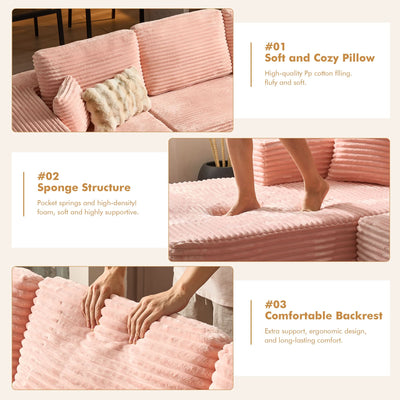 OVIOS 104" L-Shape Modular Couch with Chaise, Plush Corduroy Fabric, No Assembly Required