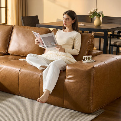 OVIOS 114" Cloud Sectional Sofa - L-Shaped Faux Leather Modular Couch with Deep Seat Chaise