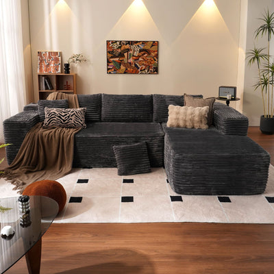 OVIOS 104" L-Shape Modular Couch with Chaise, Plush Corduroy Fabric, No Assembly Required