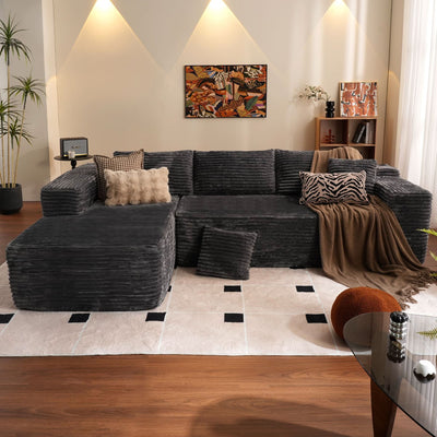 OVIOS 104" L-Shape Modular Couch with Chaise, Plush Corduroy Fabric, No Assembly Required
