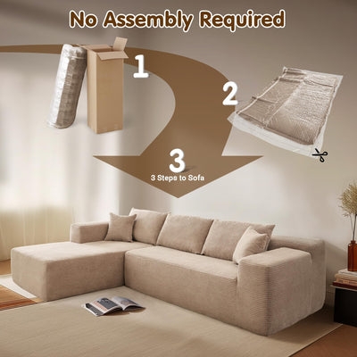 OVIOS 104" L-Shape Modular Couch with Chaise,Corduroy Fabric,No Assembly Required