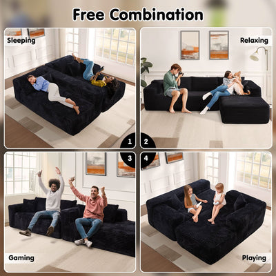 OVIOS 104" L-Shape Modular Couch with Chaise, Plush Corduroy Fabric, No Assembly Required